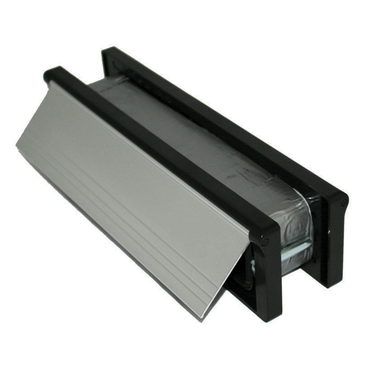 Satin silver intumescent letterbox with black frame 10 inch