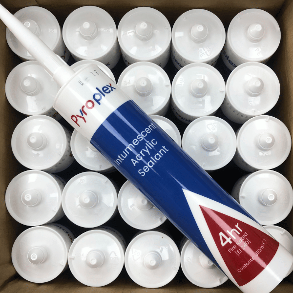 Box of Pyroplex 4 hour acrylic intumescent sealant