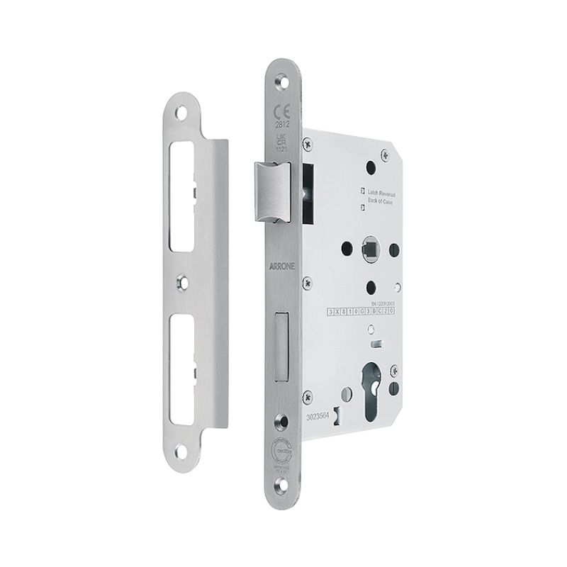 ARRONE AR810 Mortice Sashlock Case – Radiused Forend, 60mm Backset, Satin Stainless Steel